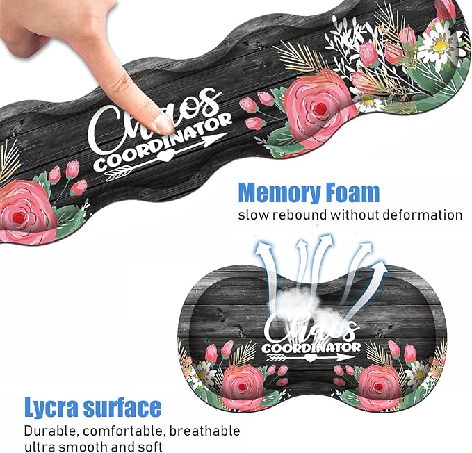 Ergonomic Keyboard Wrist Rest &amp Mouse Pad Wrist Rest SetLarge XXL Gaming Desk Mat 31.5x 11.8Non-Slip BaseMemory FoamEasy Typing Pain Relief Chaos Coordinator Quotes Colored Floral Wreath Pr