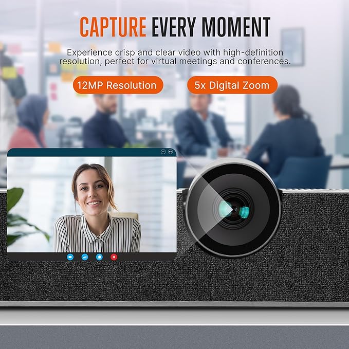 SQUATZ Ultra HD 4K Video Conferencing System with 5X Zoom Wide-Angle Lens Echo Cancellation 8m Voice Pickup 120° FOV - Perfect for Small Conference Rooms Home Offices and Remote Work