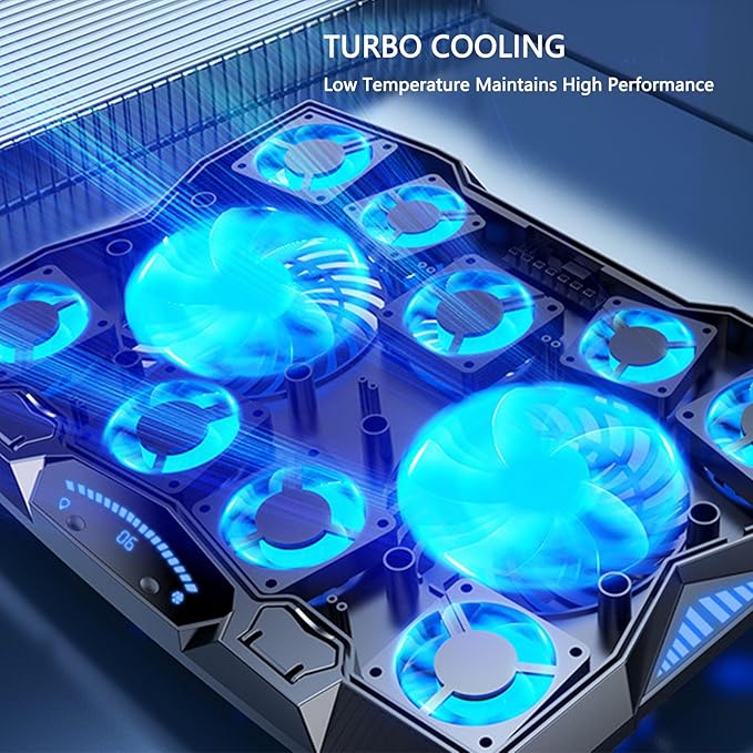 Laptop Cooler Cooling Pad with 12 Fans Speed 3500RPM Laptop Cooling Stand 5 Height Portable Laptop Fan Cooler for Gaming Laptop Home and Use Type C Interface