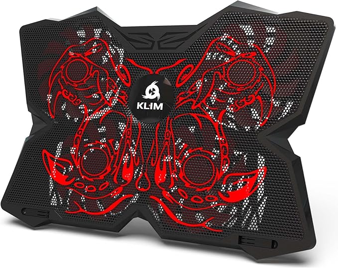 KLIM Wind Laptop Cooling Pad - More Than 500000 Units Sold - New - Powerful Rapid Action Laptop Cooler - Laptop Stand with 4 Cooling Fans - 2 USB Ports - PC Mac PS5 PS4 Xbox One - Cobra Red