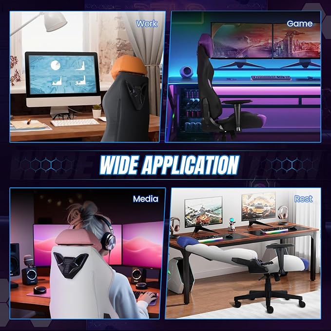 DIKEP Gaming Chair Video Game Chair with Footrest Lumbar Support Headrest PU Leather High Back Computer Chair for Home Office White Black