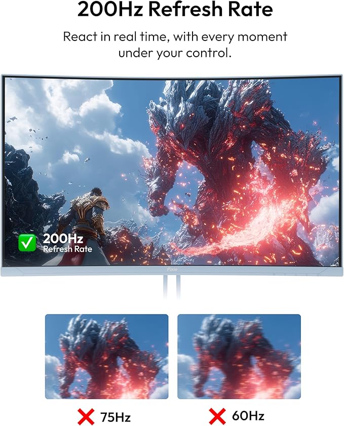 Pixio PXC248WAVE Blue 24 inch 200Hz Refresh Rate FHD 1080p Resolution 1500R Curve Fast VA Panel 1ms GTG Response Time HDR Curved Gaming Monitor and PS1S Wave Blue Single Monitor Arm - Fits up to 32 in