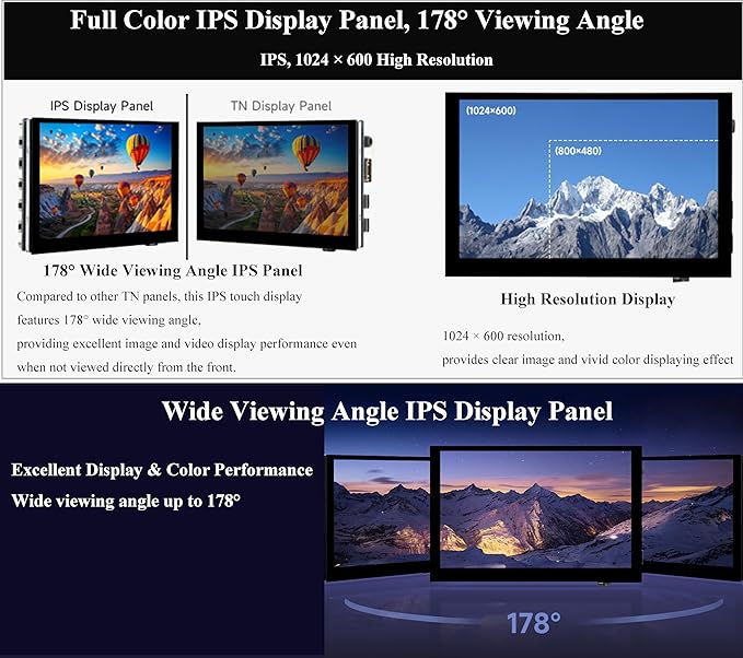 5inch IPS Touch Screen 1024x600 Compatible with Raspberry Pi 5/4B/3B+/3B/Zero W WH/Zero 2 W/Pico/Pico W/Jetson Nano/PC Support Win 11/10/ 8.1/8 /7 800cd/m² (Narrow-Bezel Capacitive Touch)