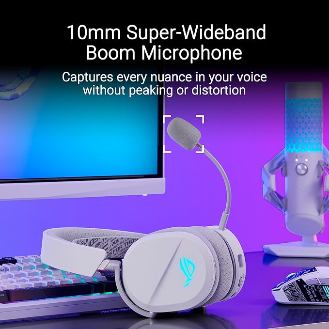 ASUS ROG Pelta Wireless Gaming Headset with Detachable Mic – Tri-Mode (BT 2.4GHz USB-C) 50mm Titanium-Plated Drivers 70Hr Battery Ergonomic Lightweight for PC PS5 PS4 Switch Mobile - White