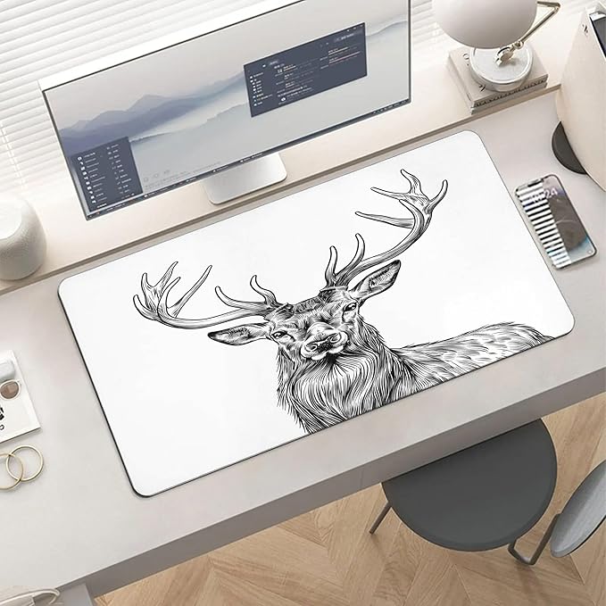 XXL Gaming Mouse Pad Animal Deer XXL Gaming Mouse Pad Large Desk Mat Protector for Desktop Anti-Slip Rubber Extended Computer Keyboard Mat Writing Pad Mousepad for Work Office 15.7 * 35.4 inB-396