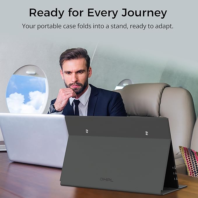 15.6 Portable Monitor FHD IPS – Ultra-Slim Travel Display with USB-C HDMI Built-in Speakers &amp Smart Cover Second Screen for Laptop/PC/Mac/Phone/Gaming Consoles