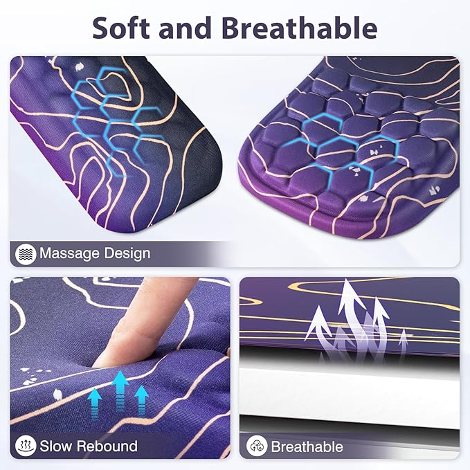 EYROZILL 3 in 1 Ergonomic Mouse Pad and Keyboard Wrist Rest Pad for Mouse and Keyboard Massage Design Non-Slip Mousepad Set with Wrist Rest for Desk (Purple)