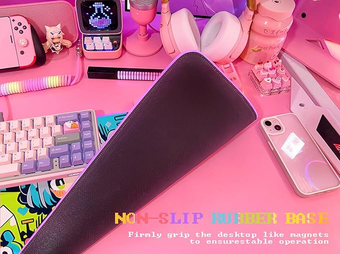 JMIYAV Pink RGB Gaming Mouse Pad 31.5x12 Inch PC XL Large Extended Glowing Led Light Up Desk Pad Non-Slip Rubber Base Computer Cute Mousepad Mat Desk Accessories Gaming Setup 377