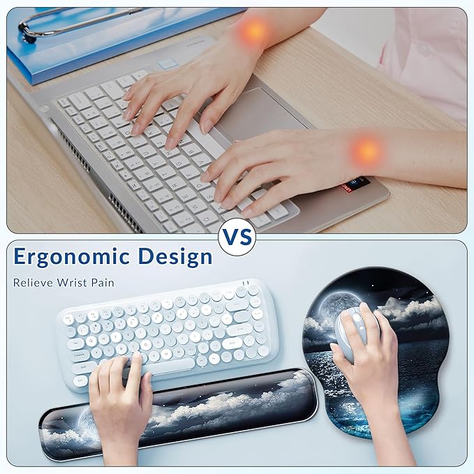 Desk Mat Set + Keyboard and Mouse Pad with Wrist Rest Support4-in-1 Large Mousepad Computer Mats for Desktop Home &amp Office-Night Moon