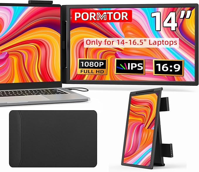 Laptop Screen Extender 14 FHD IPS 1080P Portable Monitor for Laptop Mini HDMI/Type-C PC Display Extender Fits 14-16.5 LaptopsPlug &amp Play for Windows/Mac/Android/Switch/PS5