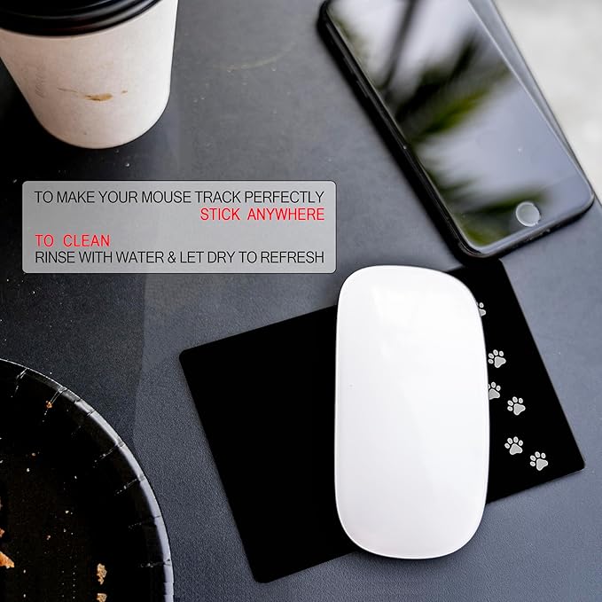 Mouse Pad Adhesive Bottom - Sticks to Any Surface - Portable - Webcam Covers Included (2 Pack - Dog PAW)