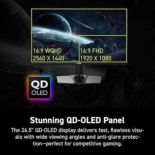 msi MAG 272QP QD-OLED X24 27-inch 2560 x 1440 (QHD) Gaming Monitor 240Hz Adaptive-Sync HDMI DisplayPort VESA Mountable Tilt Height Adjustable Speaker 0.03ms Black
