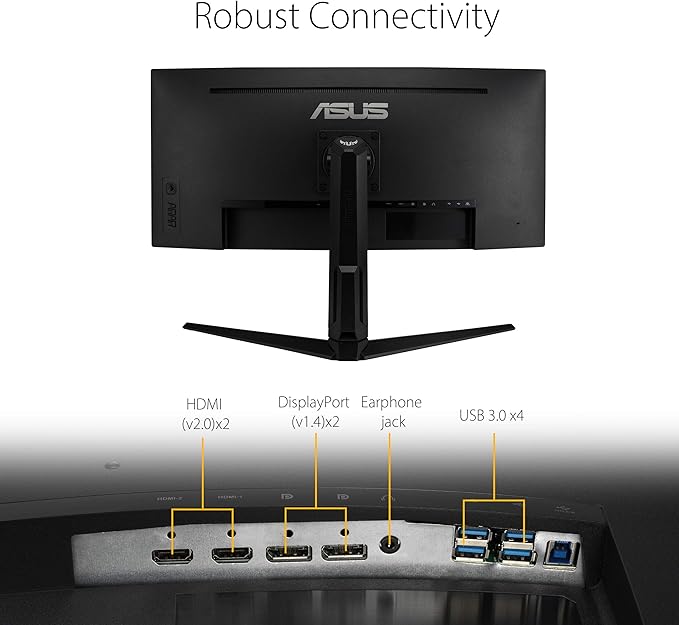 ASUS VG34VQL1B TUF 34 Inch Curved Gaming Monitor - WQHD (3440x1440) 165Hz 1ms Extreme Low Motion Blur FreeSync Premium Eye Care Height Adjustable DisplayHDR 400 DisplayPort HDMI USB