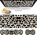Gaming Mouse Pad Set Large Gaming Mouse Pad+Keyboard Wrist Rest+Mouse Wrist Rest+Coaster Easy Typing Pain Relief 31.5 × 11.8 inch Desk Mat for Home Office Cute Leopard Print