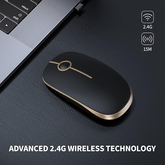 VssoPlor Wireless Mouse 2.4G Slim Portable Computer Mice with Nano Receiver for Notebook PC Laptop Computer(Black and Gold)(Black and Silver)