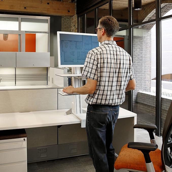 Ergotron – WorkFit-S LD Single Monitor Standing Desk Converter Sit-Stand Workstation for Tabletops – 6 to 16 lbs White