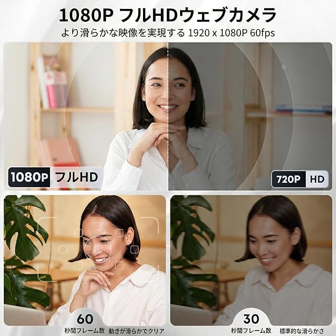 Webcam 1080P Full HD Built-in Microphone Noise Cancellation Privacy Cover Included Wide-Angle Lens Auto Light Correction USB Connection for PC Telework Web Conferencing Compatible