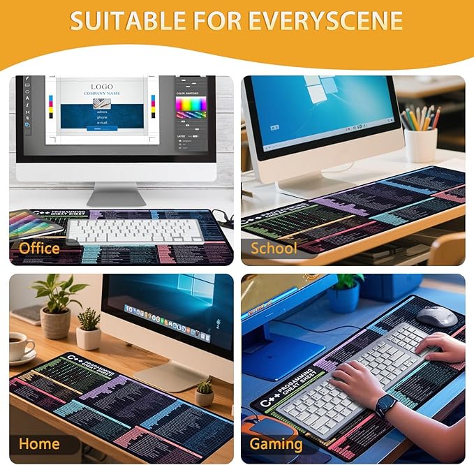 C++ Mouse Pad XL Large Mousepad for C++ Cheat Sheet Extended Gaming Pad for Mouse and Keyboard High Definition Printing StitchingWashable Anti Slip Desh Mat