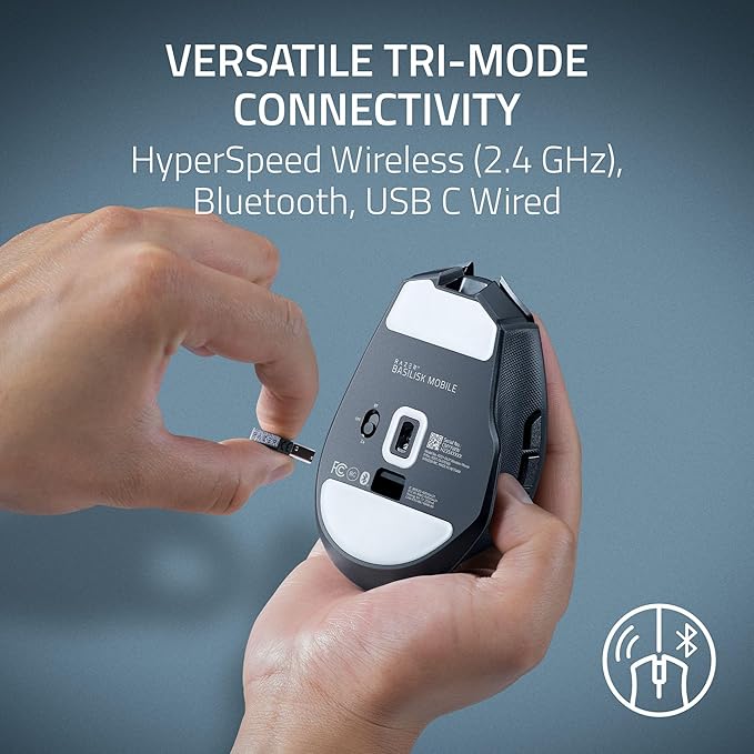 Razer Basilisk Mobile Portable Ergonomic Wireless Gaming Mouse: 10 Programmable Controls HyperScroll - Optical Switches Gen-3 - Long Battery Life - AI Prompt - 2.4 GHz Bluetooth USB C
