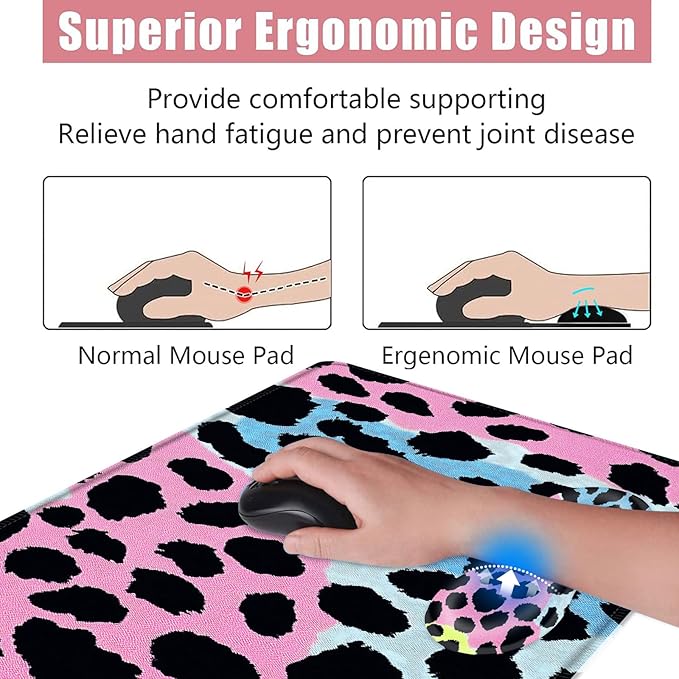 Large Keyboard Mouse Pad Set Extended Mouse Pad+Keyboard Wrist Rest Support Memory Foam Ergonomic Easy Typing 4Pcs (31.5×11.8 in) Desk Pad Set for Office HomeLeopard Print