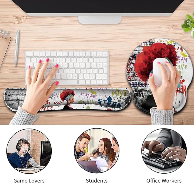 Ergonomic Mouse Pad Wrist Support Gel and Keyboard Wrist Rest Set for Laptop Mac Gaming and Office Durable Comfortable and Pain Relief + Coaster (Yu-Mouse pad-h2)