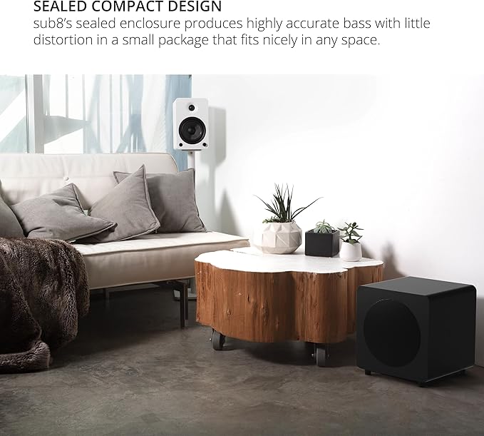 Kanto REN Blue Bluetooth Powered Bookshelf Speakers - Matte Blue Pair with a SUB8VMB Sealed Powered 8 Subwoofer - Vinyl Black (2024)