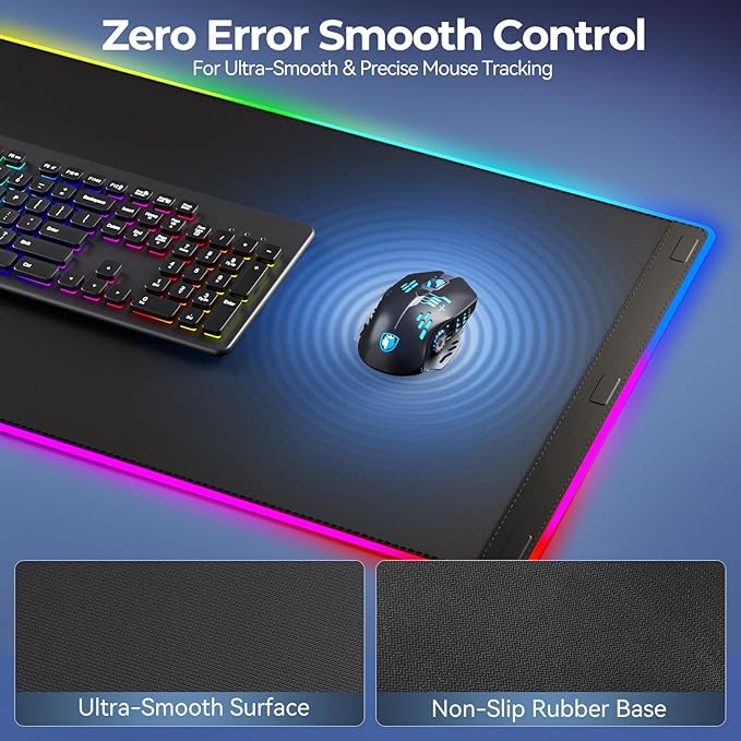 KDD Mouse Pad with Foldable Phone Holder - Wireless Charging Desk Mat 15W Fast - RGB Gaming Mousepad with Ultra-Smooth Surface Non-Slip Base - Keyboard Mat for Home Office Gamer Desk Accessories