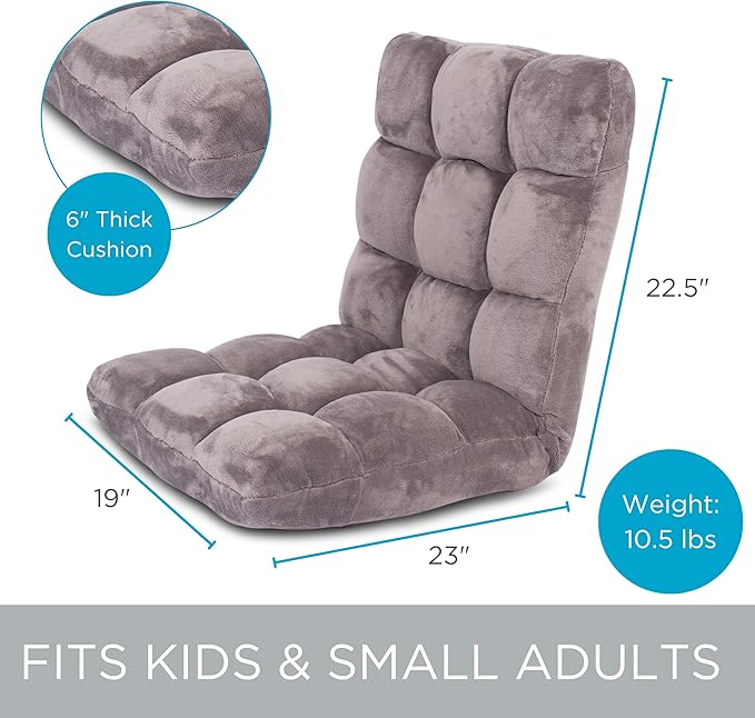 BIRDROCK HOME Adjustable Memory Foam Floor Chair - Ideal for Gaming Reading Meditation - Comfortable and Versatile - Suitable for Kids and Teenagers - Comfy Foldable Floor Seat - Grey
