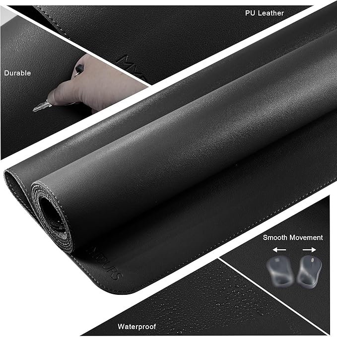 Mydours PU Leather Desk Mat 74.8x15.7 Ultra Large Desk Pad Waterproof Computer Pad Desktop Protector Easy Clean with Suede Base for Office Home Decoration Keyboard and Mouse (Black)