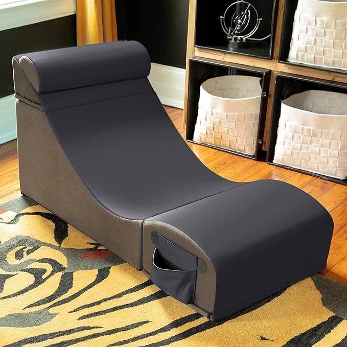 Jaxx Flexx V-Tex Convertible 3 in 1 Gamer Chair Table &amp Ottoman w/Adjustable Headrest &amp Pocket - Vinyl Black