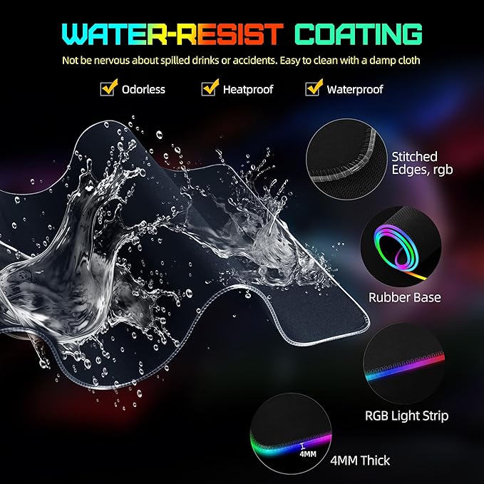 Mouse Pad with Wireless Charging RGB Gaming Mousepad Large Desk Mat with Ultra-Smooth Surface Non-Slip Mouse Mat Waterproof Computer Keyboard Pad for Gaming Desk Office PC 800x400x4MM Black