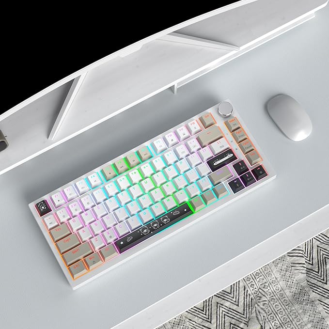 75% Wired Creamy Keyboard Hot Swappable Mechanical Gaming Keyboard with Gasket Mounted RGB Backlit Red Switch Knob Control for Win Pc Laptop(82Grey)