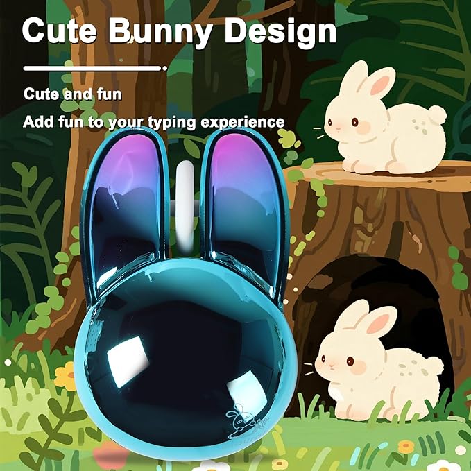 Wireless Mouse Bluetooth Cute Bunny Dual-Mode Computer Mouse Portable Small 2.4G Optical Mouse with USB Receiver Silent Blue Kawaii Rabbit Cordless Mouses for Laptop PC Computer Desktop iPad Macbook