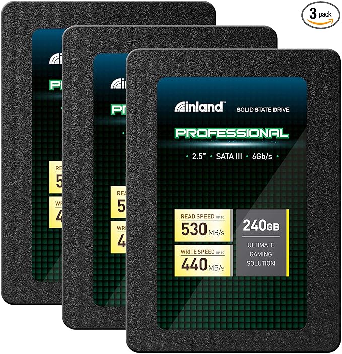 INLAND Professional 3 Pack 240GB SSD 3D NAND SATA III 6Gb/s 2.5 7mm Internal Solid State Drive (3x240GB)