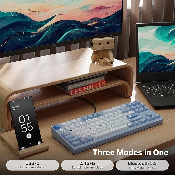 Chilkey ND TKL Aluminum Mechanical Keyboard 87 Keys Tenkeyless Wireless Gaming Keyboard Tri-Mode BT5.3/2.4GHz/USB-C PBT Keycaps Hot Swappable Custom Key Board for Windows Laptop Office PC