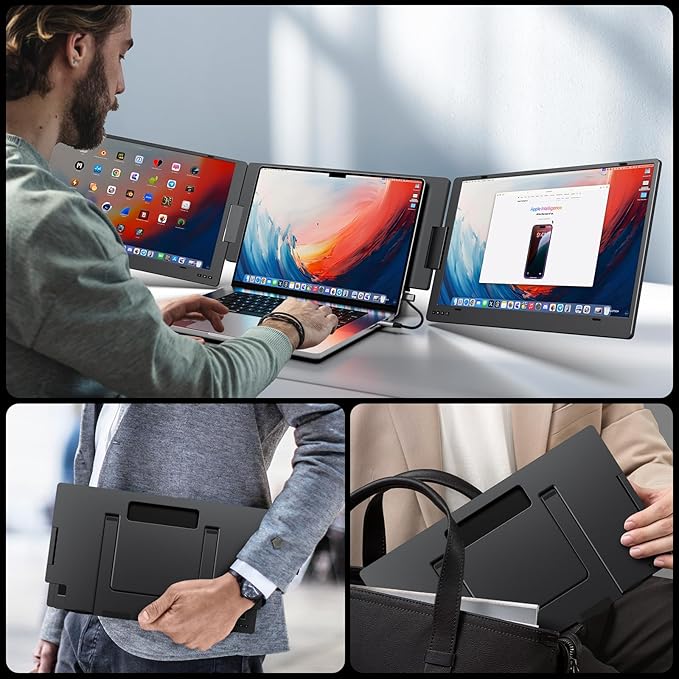 KYY 15.6 Laptop Screen Extender 1080P FHD IPS Portable Monitor One Cable USB-C Triple Monitor Dual Travel Screen for 12-17'' Laptops 360° Rotation &amp KickstandX90D (Driver Need)