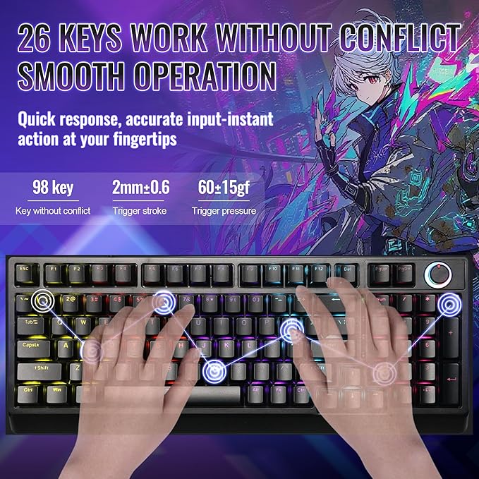 Mechanical Gaming Keyboard with Red Switches: 98 Keys PC Gaming Keyboard with BacklitMulti-Function Volume &amp Lighting KnobAnti-Ghosting Wired USB keybaord for Elite PC/Mac Gamers