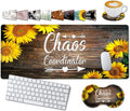 Large Gaming Mouse Pad 31.5x11.8 in Extended Computer Mouse Mat with Non-Slip PU Base Ergonomic Memory Foam Keyboard Wrist Rest for Work &amp Gaming Sunflower Chaos Coordinator Office Desk Pad