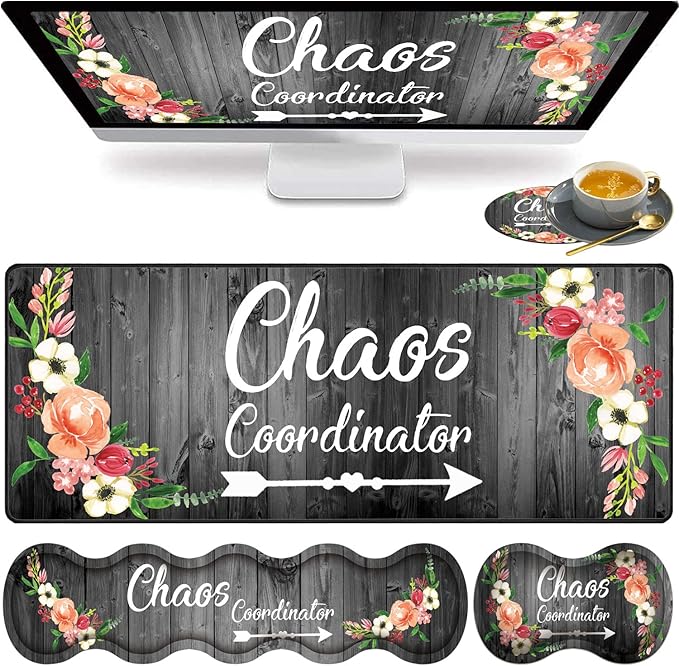 Large Gaming Mouse Pad Keyboard Wrist Rest pad + Mouse Wrist pad + Coaster Set Extended Waterproof Non-Slip Table mat Suitable for Home Office Learning Games - Chaos Coordinator