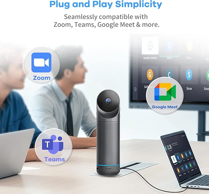 KanDao Meeting Pro 360° Video Conference Room Camera - AI Tracking Meeting Recording &amp USB Plug-Play Portable 8 Mics Array Meeting Camera Compatible with Zoom/Teams/Google Meet 5 Smart Modes