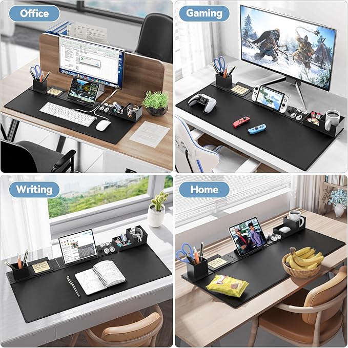 KDD Desk Pad Mat Set 6 in 1 Mouse Mat with Magnetic Desktop Storage Accessories DIY Feature for Phone and Tablet Stand/Cup Holder/Pen Card Holder/Cable Management for Home Office Accessories