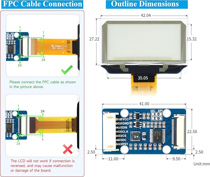 1.51inch Transparent OLED Compatible with Raspberry Pi 5/4B/3B+/3B/A+/Pi Zero W/Pi Zero 2W 128 x 64 Resolution SPI/I2C Interfaces Embedded Independent Driver Chip Light Blue Color Display