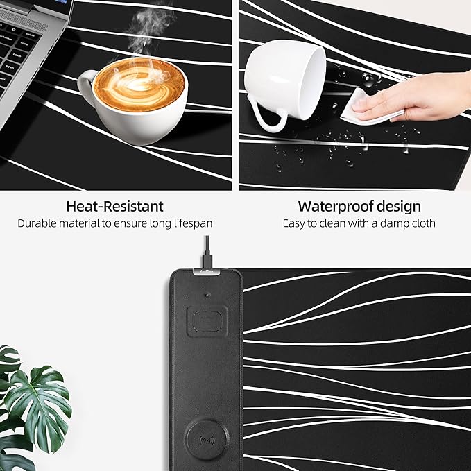 Mouse Pad with Wireless Charging Gaming Mouse Pad with Ultra-Smooth Surface Large XXL Desk Mat Non-Slip Mouse Mat Waterproof Computer Keyboard Pad for Desk Office 800x400x4MM Black and Line