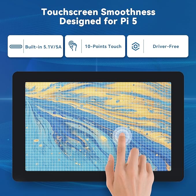 SunFounder Latest 10 Inch DIY Touch Screen All-in-One Solution for Raspberry Pi 5 IPS HD 1280x800 LCD Built-in 5.1V/5A Output HDMI 10-Point No Driver Speakers for RPi 5/4/3/Zero 2W