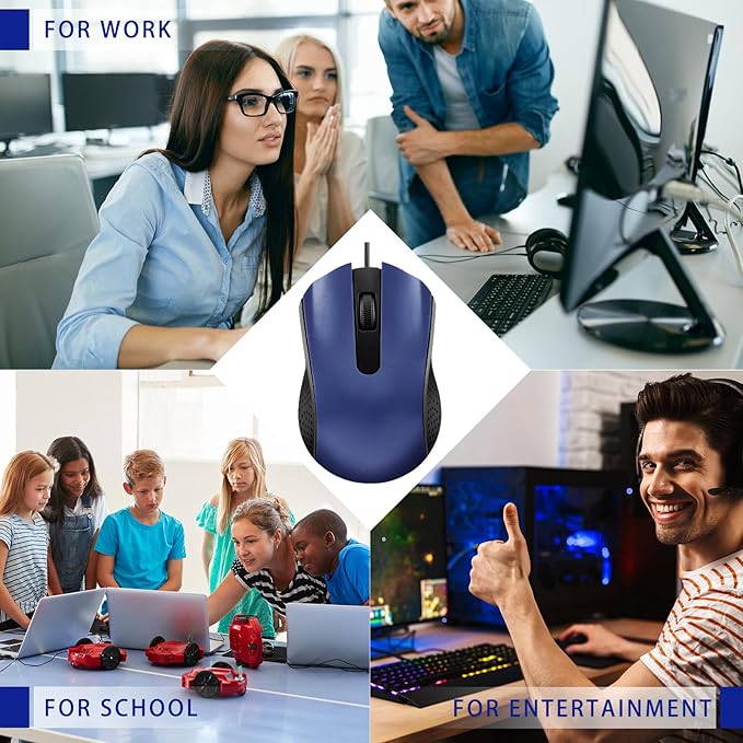 Bonuci 30 Pack USB Wired Mouse 3 Button Corded Computer Mice Bulk USB Mouse for PC Desktop Laptop Office School Classroom Use(Blue)