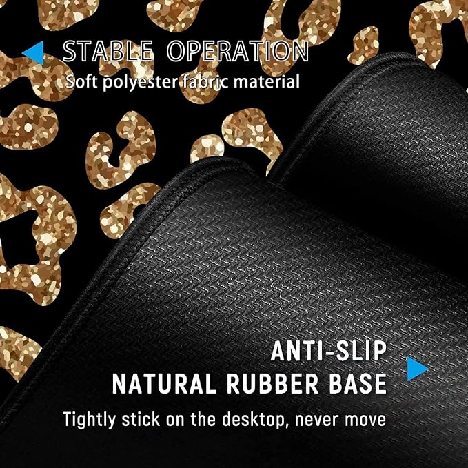 Gold Leopard Desk Pad Set - Extended Gaming Mouse Pad+ Ergonomics Memory Foam Wrist Rest Support 31.5x11.8in Waterproof Large Mouse Pad for Home Office Black XXL Mouse Mat