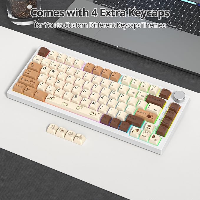 75% Mechanical Gaming Keyboard Coffee Cat Hot Swappable RGB Backlit Cute Keyboard with Knob Gasket Mount USB Wired Key Board 82 Keys Linear Red Switch Keyboards (82 Coffee Cat)