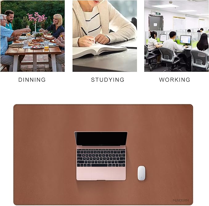 MAIDERN 40” x 24” Leather Desk Pad Reversible Large Desk Mat Cork &amp Leather Large Mouse pad for Desk Waterproof Computer Desk Pad for Gaming Home Office (Brown)