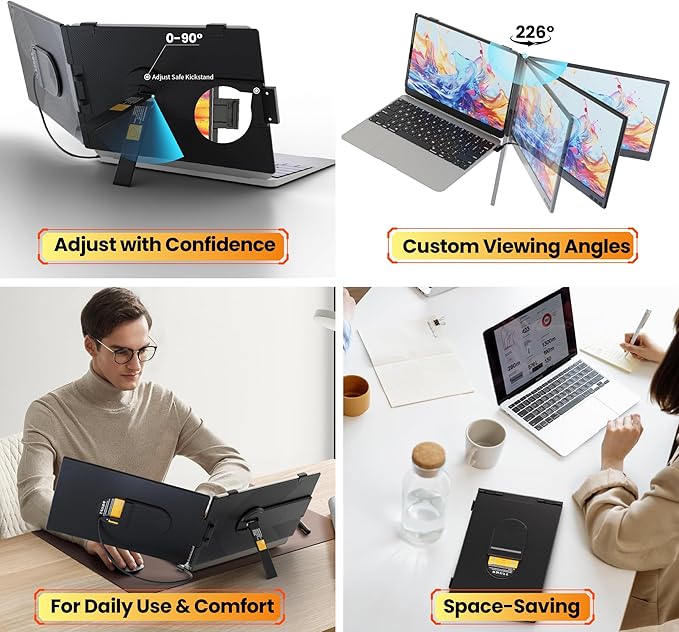 Laptop Screen Extender 0.27 Ultra-Thin 14 FHD 1080P IPS Lightweight Dual Portable Monitor USB-C/HDMI Plug &amp Play for 13-17 Laptops Travel screen compatible with Windows/Mac/Chrome/Switch/And