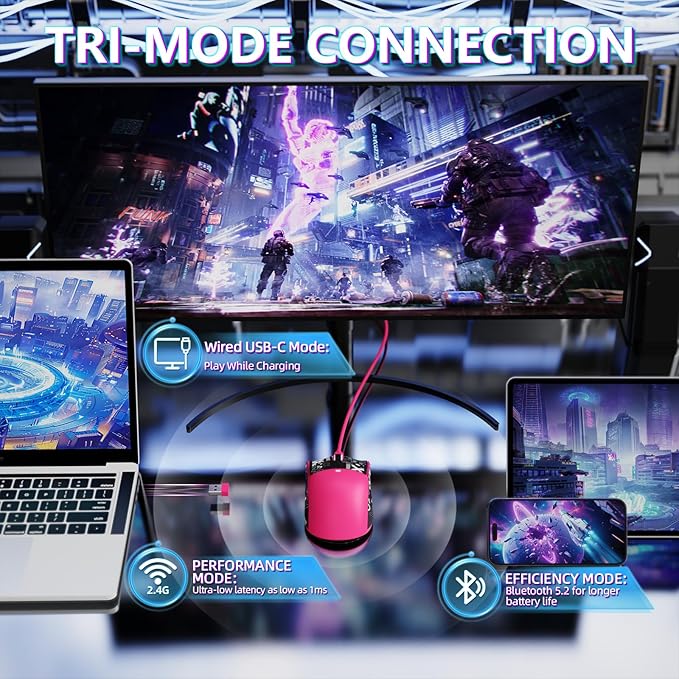 MAMBASNAKE Attack Shark X11SE Lightweight Wireless Gaming Mouse Tri-Mode 2.4G/USB-C Wired/BT 22K DPI PAW3311 Optical Sensor 59g 5 Programmable Buttons 300mAh Battery for PC/Mac((Berry-Griptape)